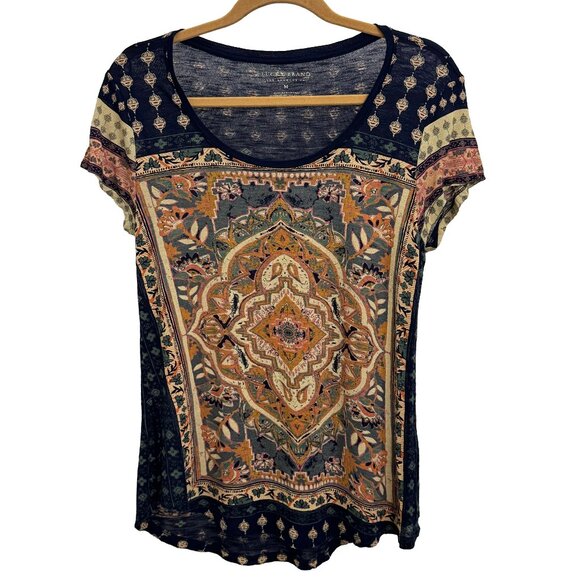 Lucky Brand Blue Persian Carpet Print Scoop Neck Tee Women’s Medium - Picture 8 of 11
